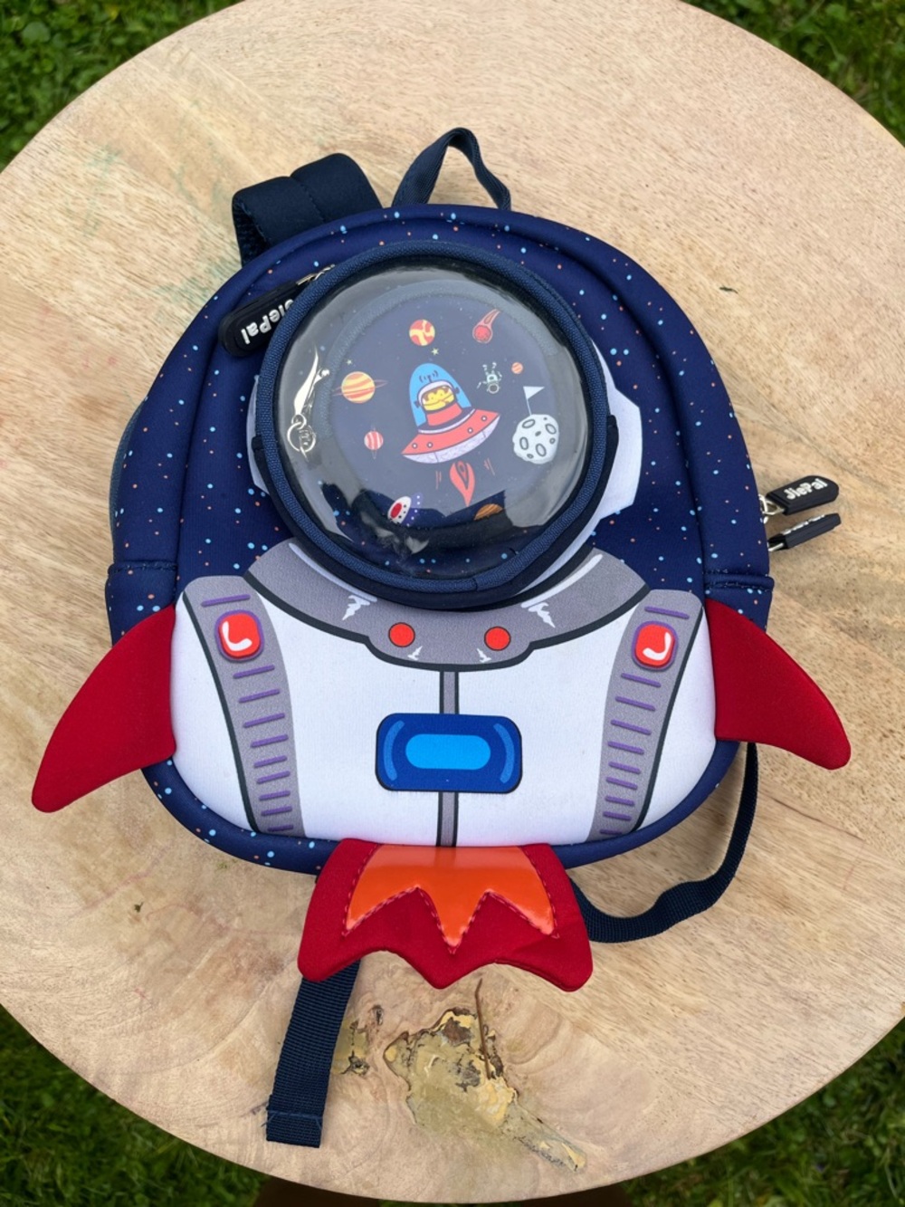 Kids Rocket Ship Backpack - Navy Blue with Red Accents